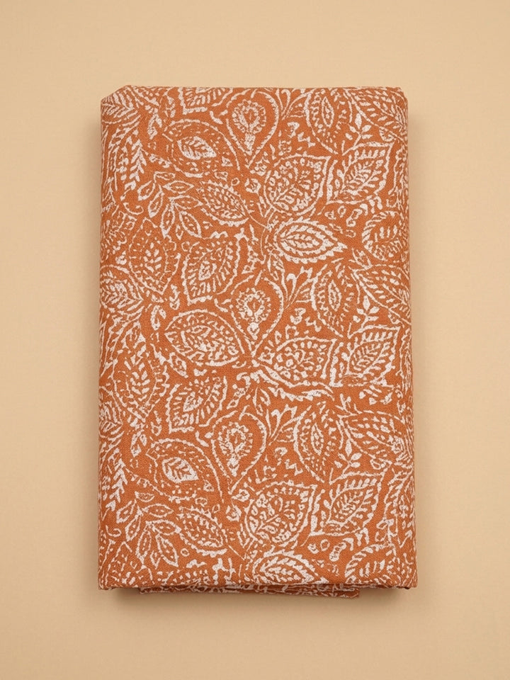Rust Printed Cotton Blend Unstitched Suit &amp; Pant With Cotton Dupatta