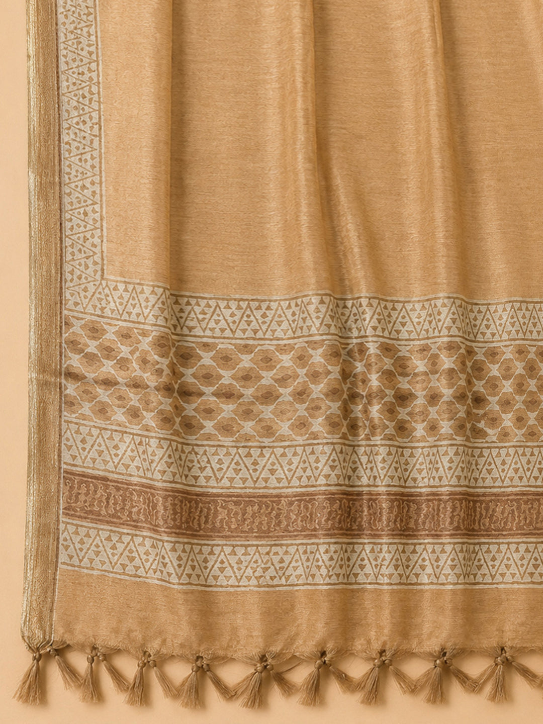 Beige Printed Chanderi Unstitched Dress Material