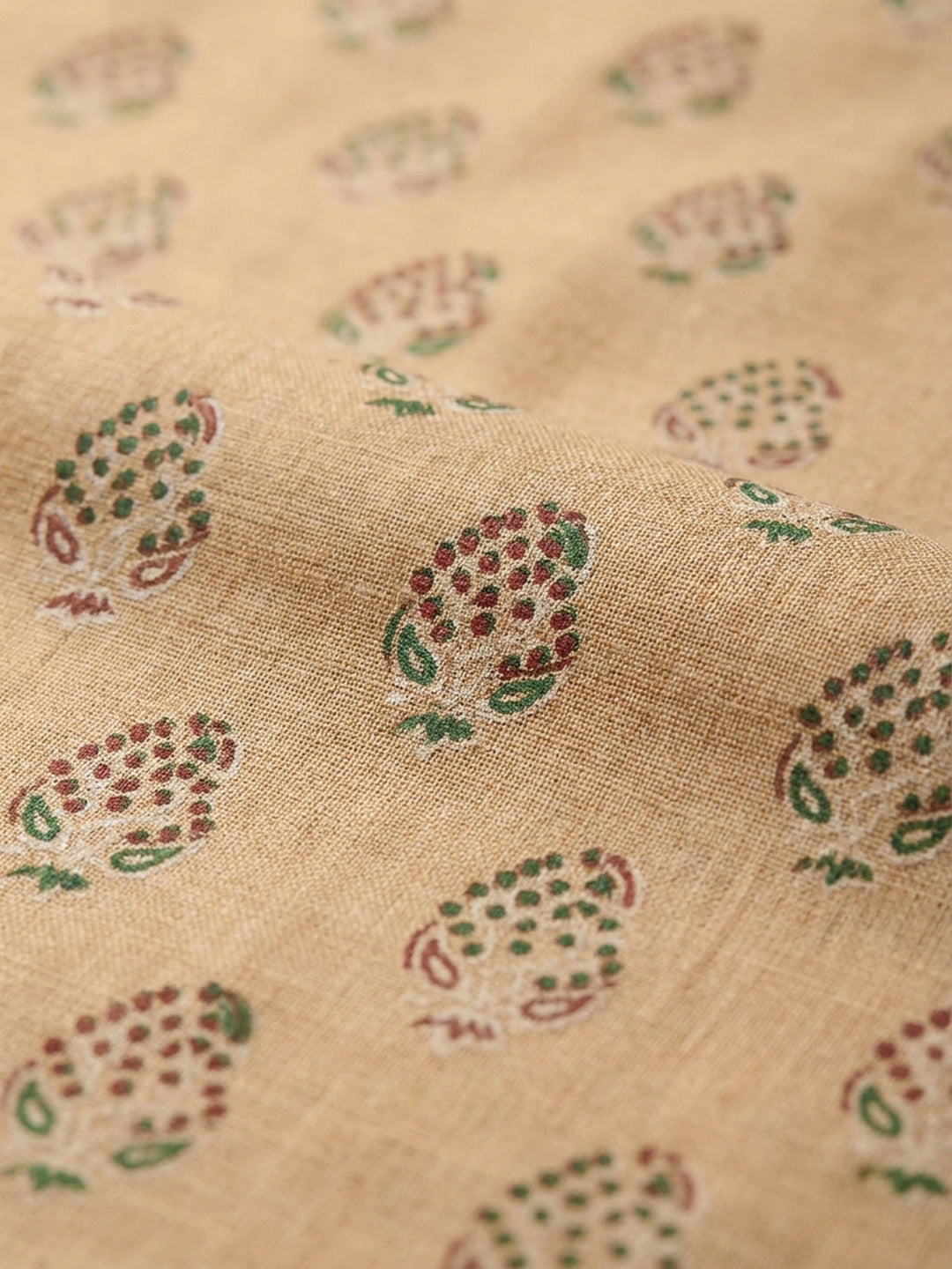 Beige Printed Chanderi Unstitched Dress Material