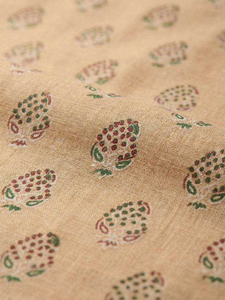 Beige Printed Chanderi Unstitched Dress Material