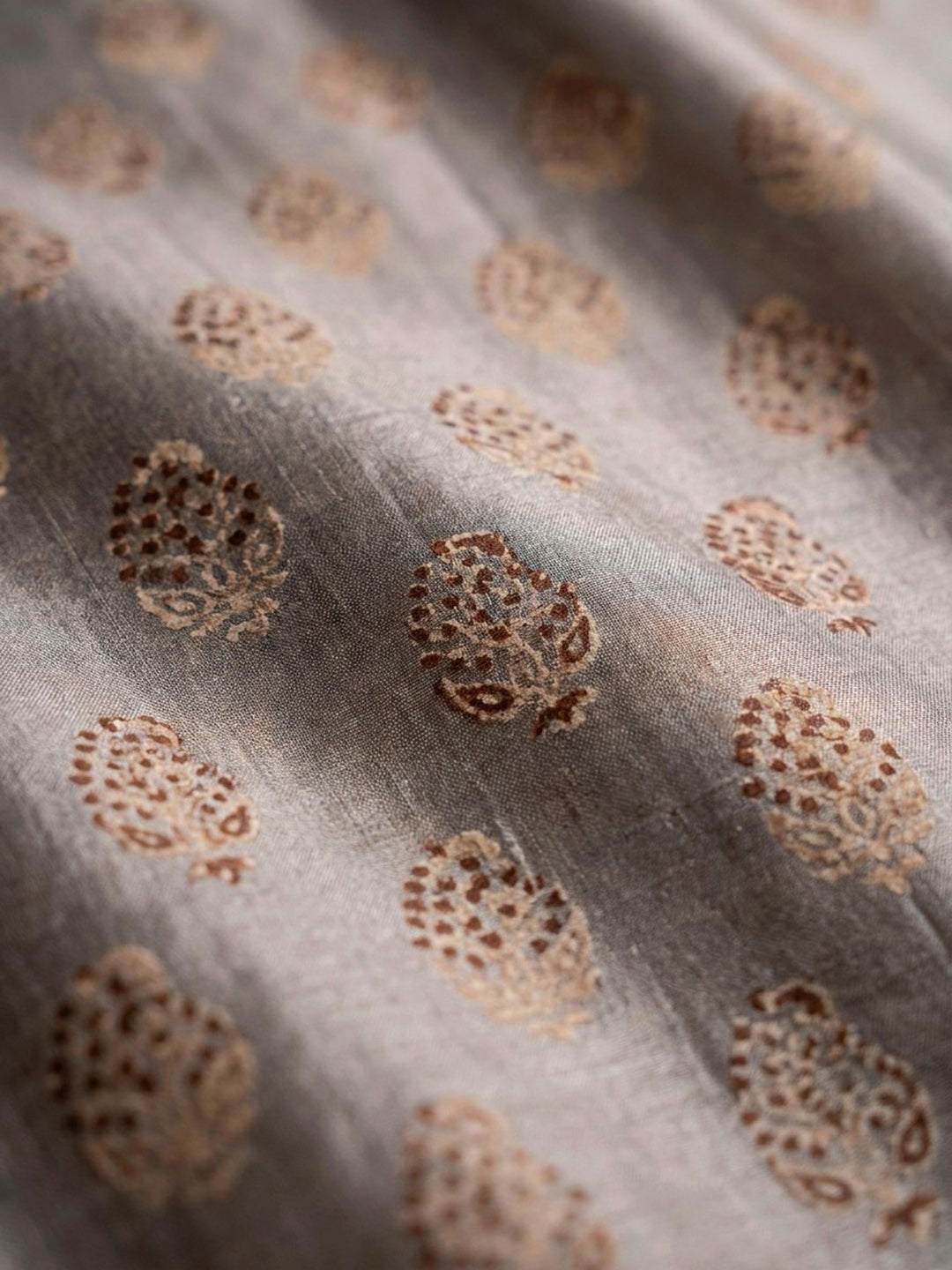 Grey Printed Chanderi Unstitched Dress Material