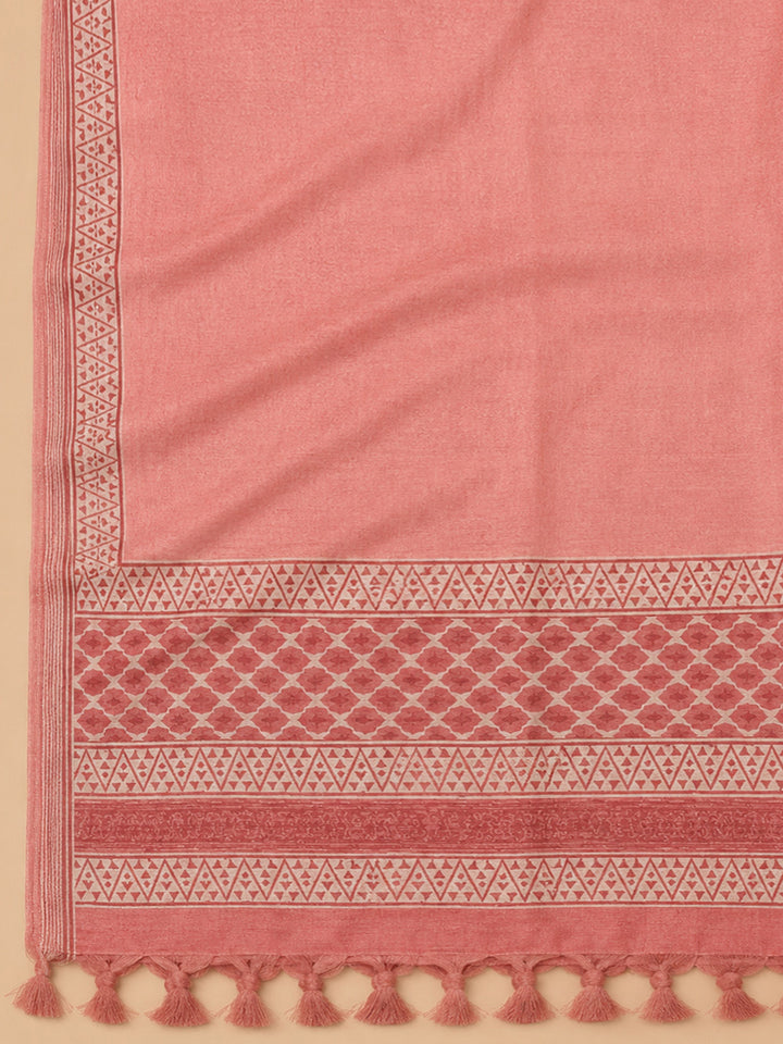 Onion Pink Printed Chanderi Unstitched Dress Material