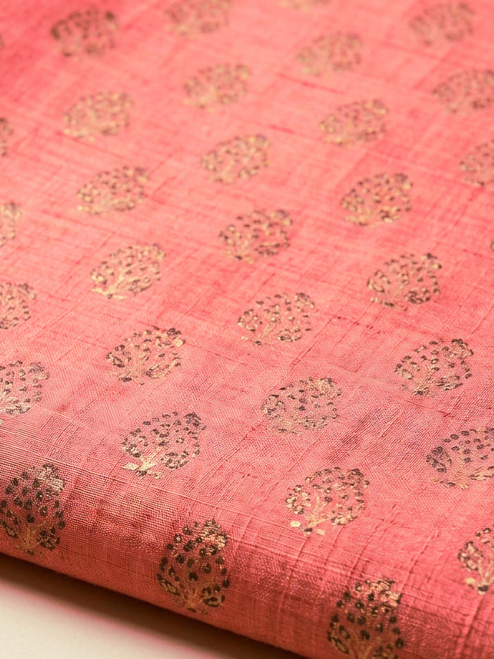 Onion Pink Printed Chanderi Unstitched Dress Material