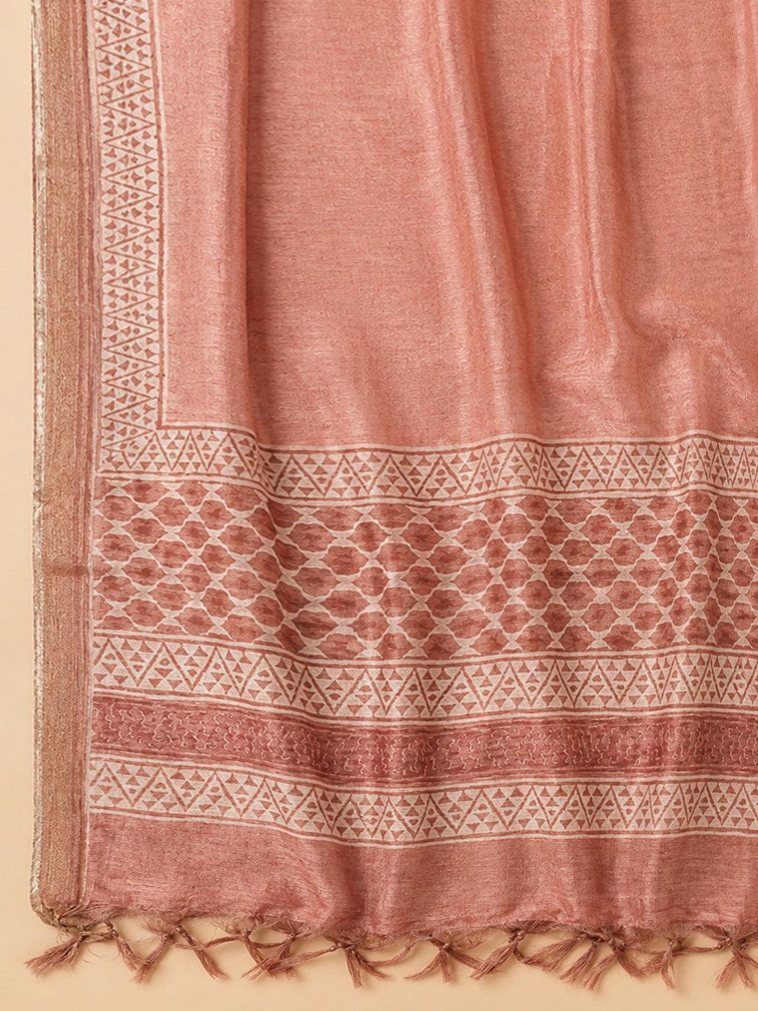 Peach Printed Chanderi Unstitched Dress Material