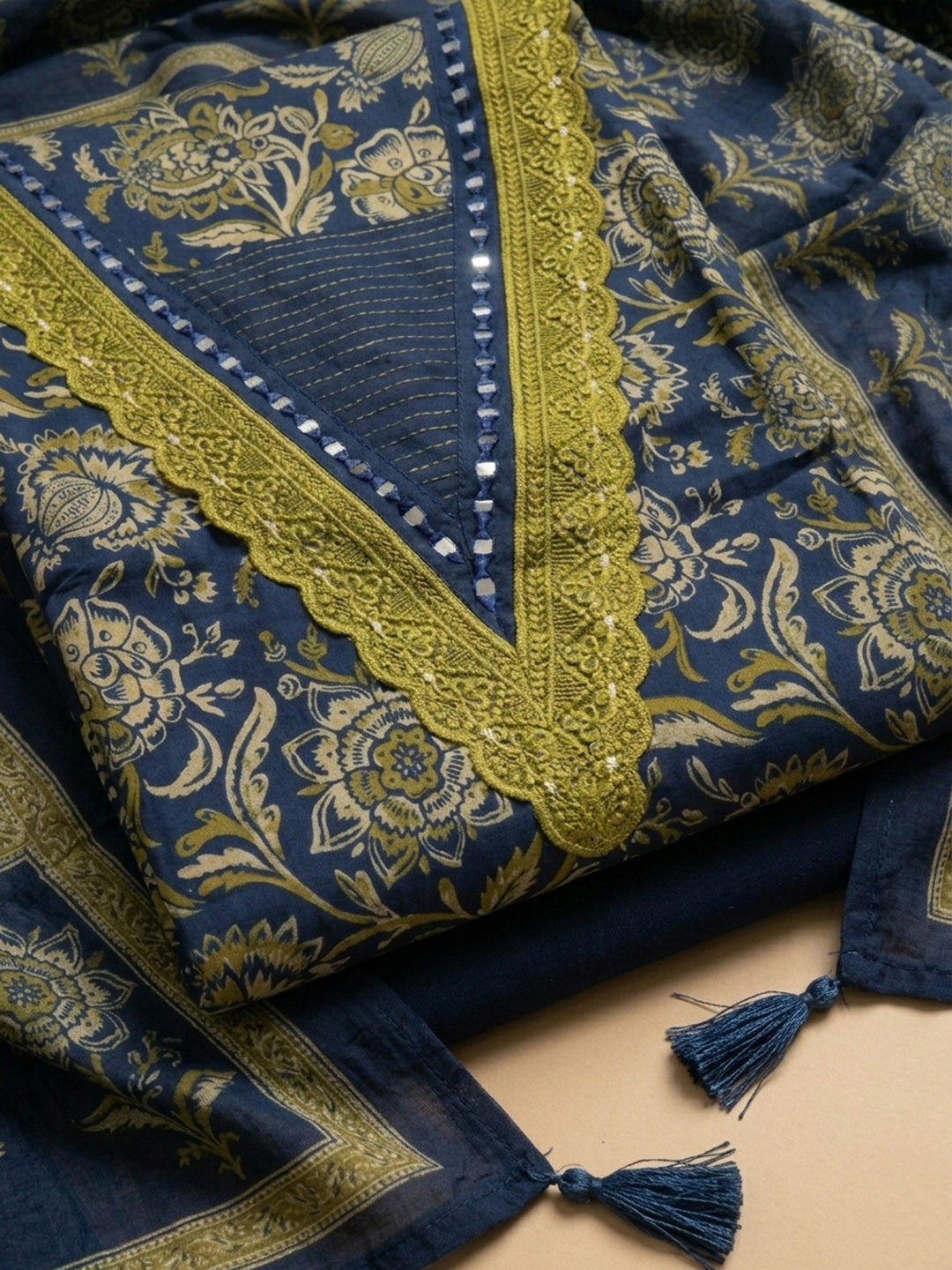 Blue Embroidery Cotton Blend Unstitched Dress Material