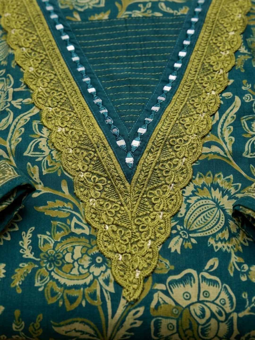 Green Embroidery Cotton Blend Unstitched Dress Material