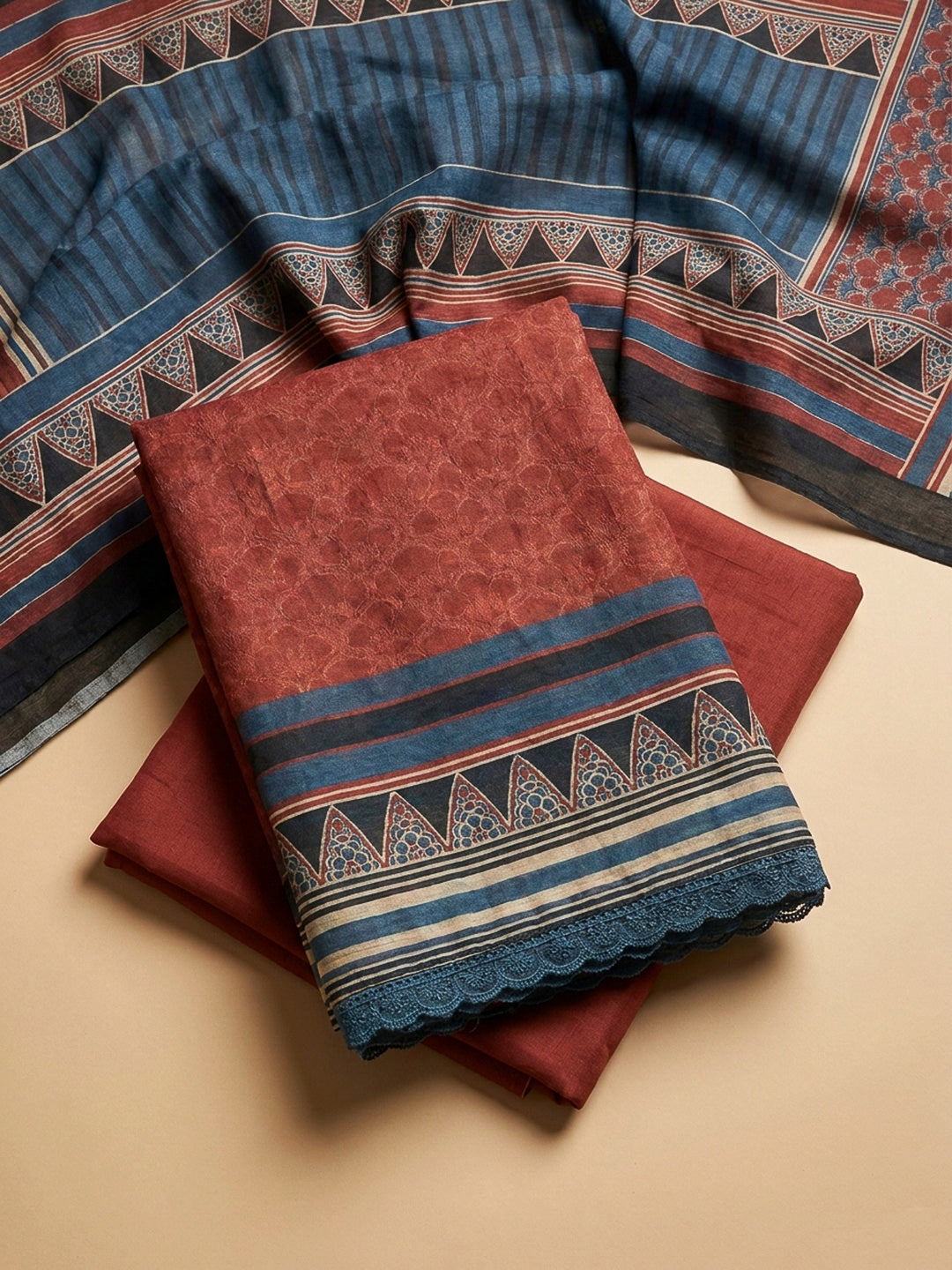 Maroon Yoke Embroidery Chanderi Unstitched Dress Material