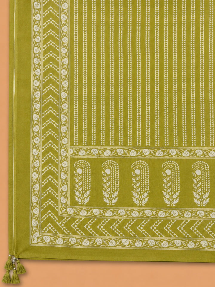Green Embroidery Cotton Blend Unstitched Dress Material