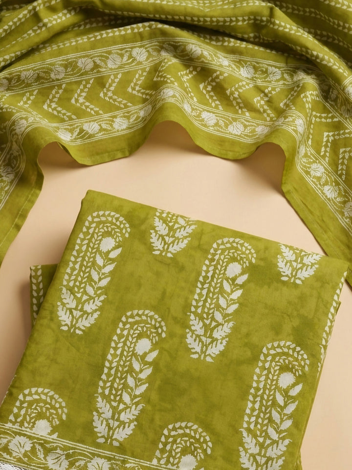 Green Embroidery Cotton Blend Unstitched Dress Material