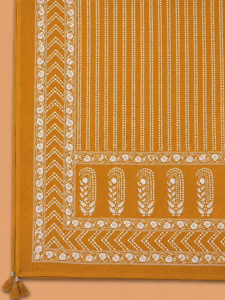 Mustard Embroidery Cotton Blend Unstitched Dress Material