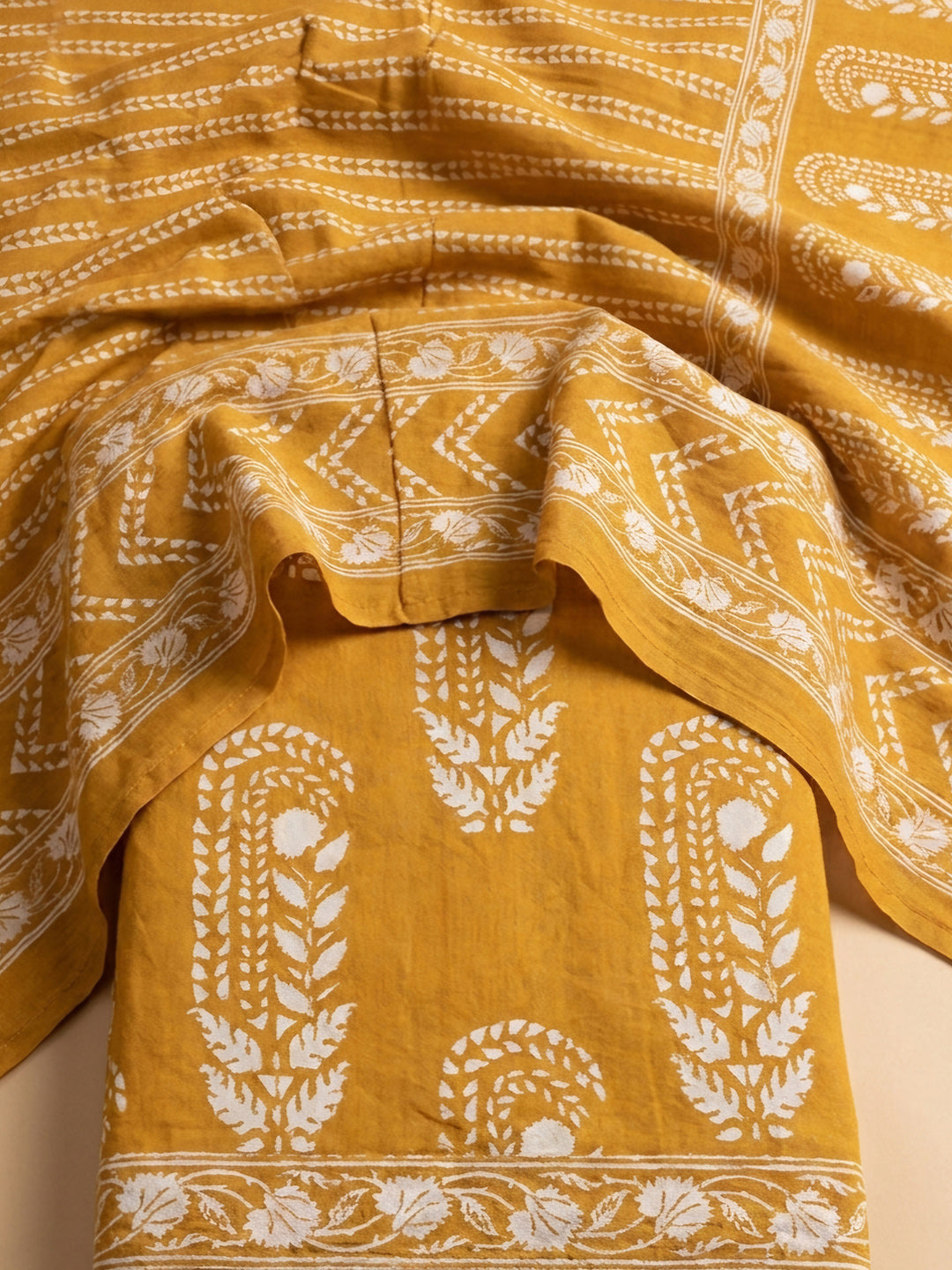 Mustard Embroidery Cotton Blend Unstitched Dress Material