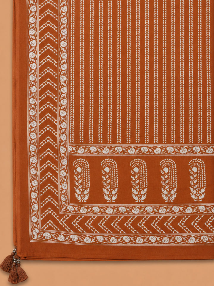 Rust Embroidery Cotton Blend Unstitched Dress Material