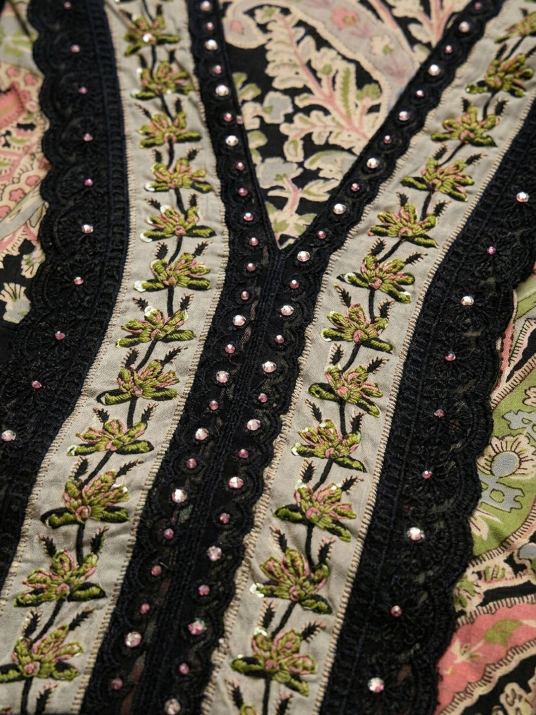Black Embroidery Cotton Blend Unstitched Dress Material