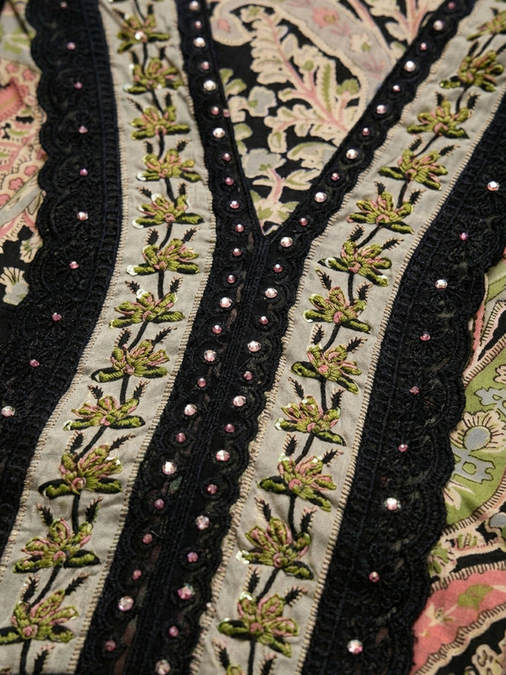 Black Embroidery Cotton Blend Unstitched Dress Material