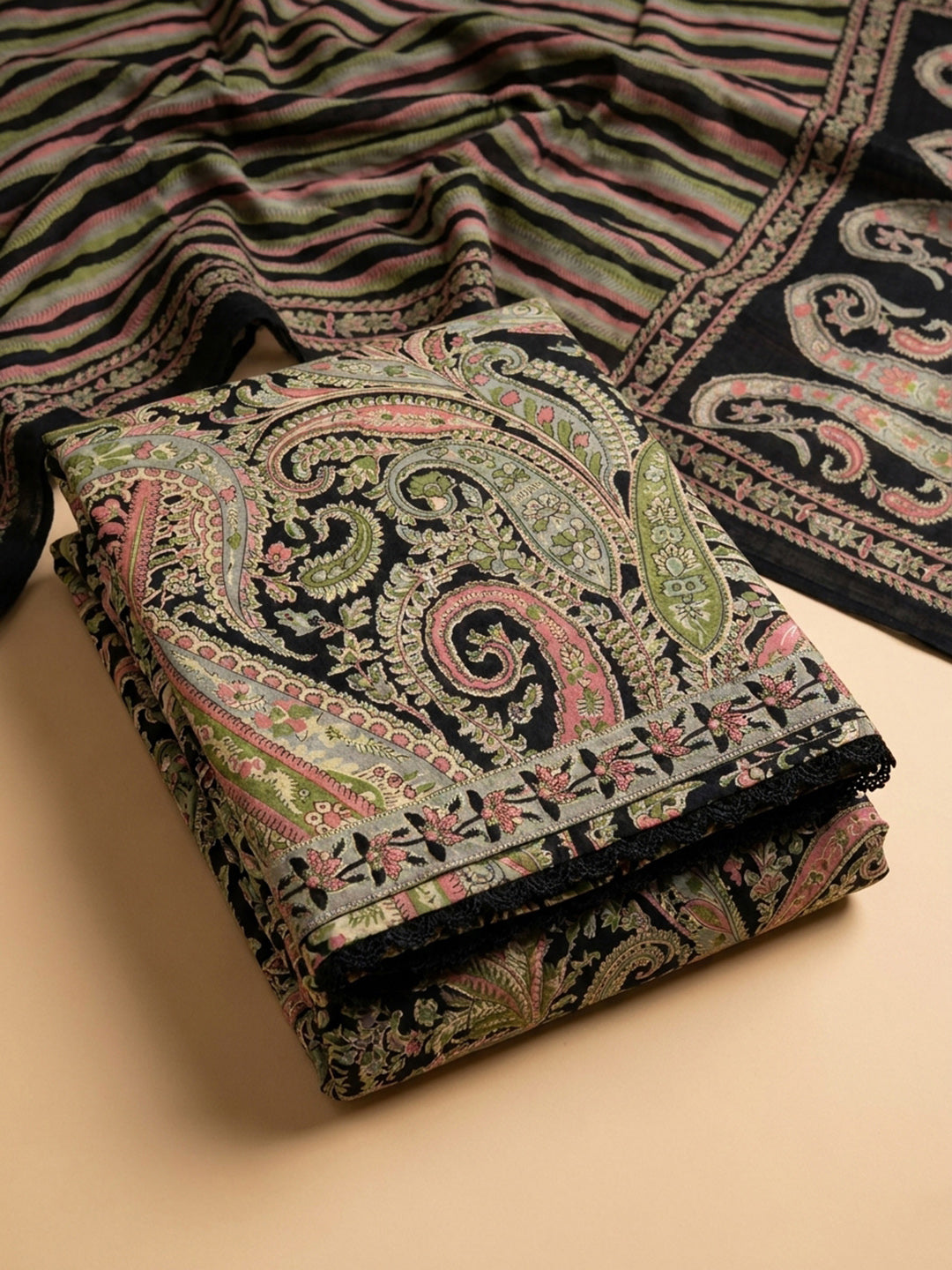 Blue Printed Cotton Blend Unstitched Dress Material