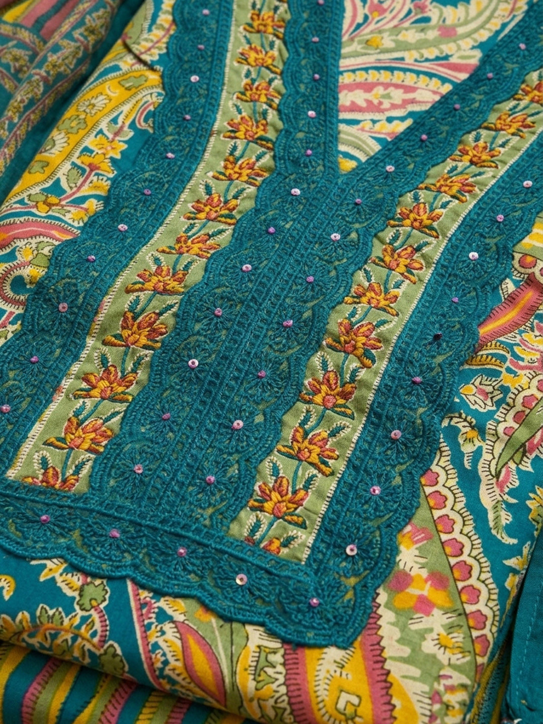 Rama Green Embroidery Cotton Blend Unstitched Dress Material