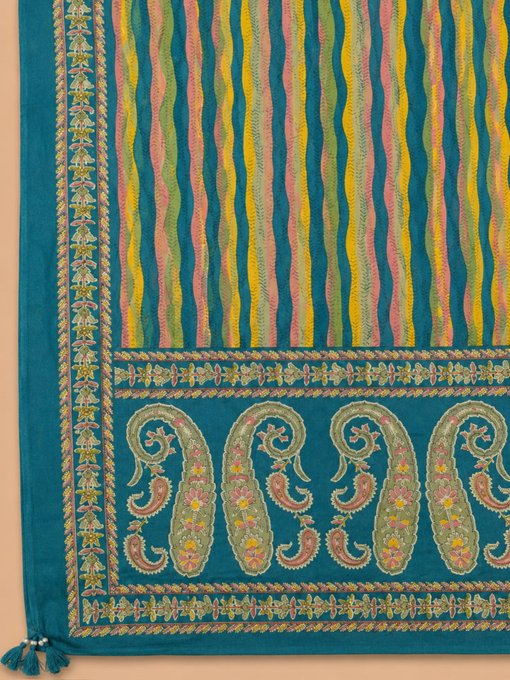 Rama Green Embroidery Cotton Blend Unstitched Dress Material