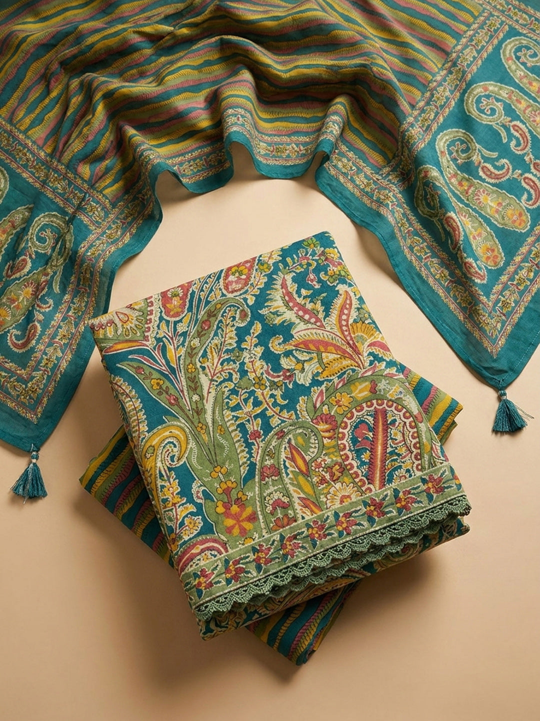 Rama Green Embroidery Cotton Blend Unstitched Dress Material