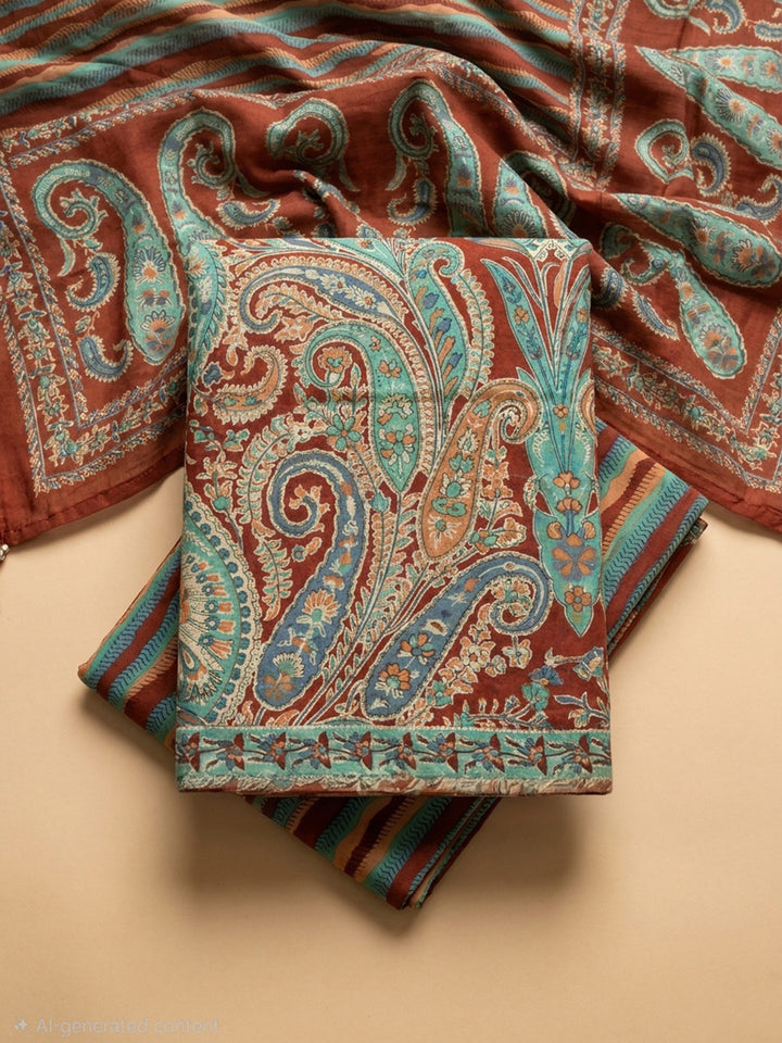 Red Embroidery Cotton Blend Unstitched Dress Material