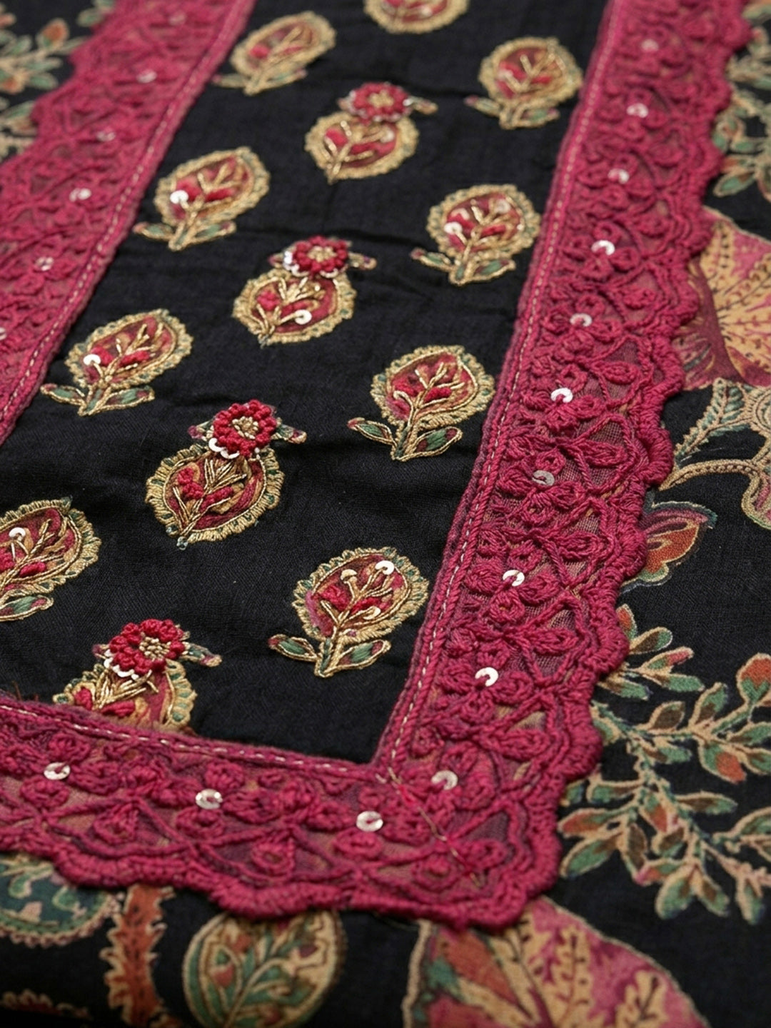 Black Printed Cotton Blend Unstitched Dress Material