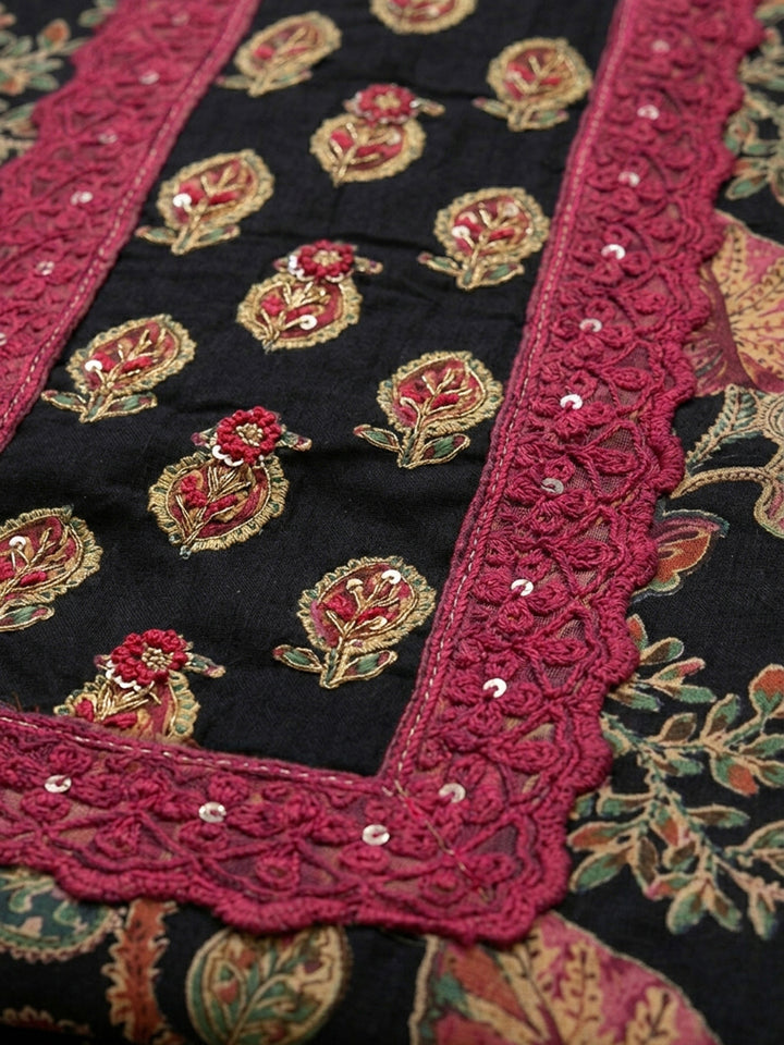 Black Printed Cotton Blend Unstitched Dress Material