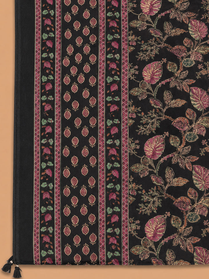 Black Printed Cotton Blend Unstitched Dress Material