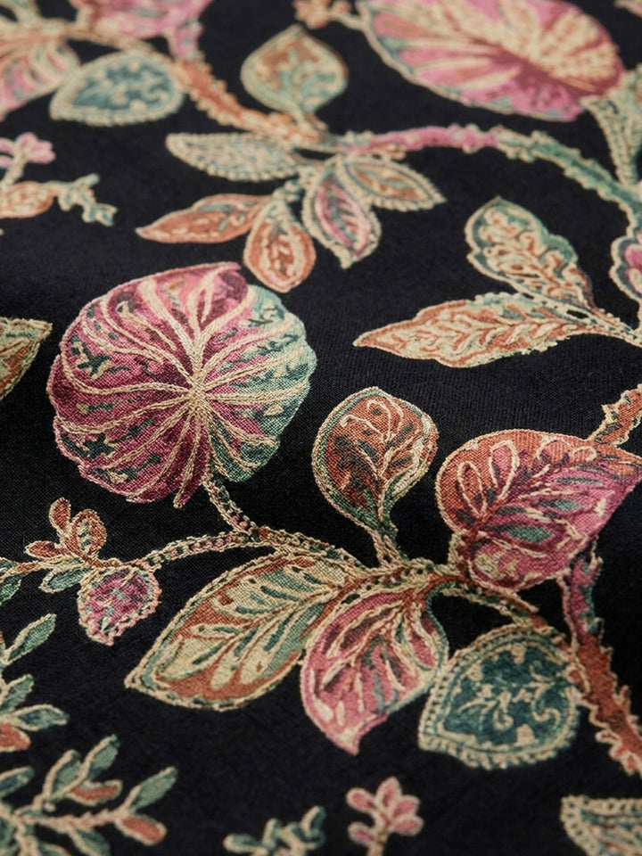 Black Printed Cotton Blend Unstitched Dress Material