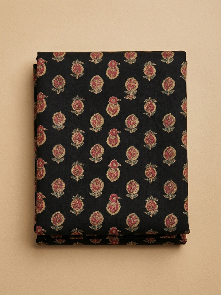 Black Printed Cotton Blend Unstitched Dress Material