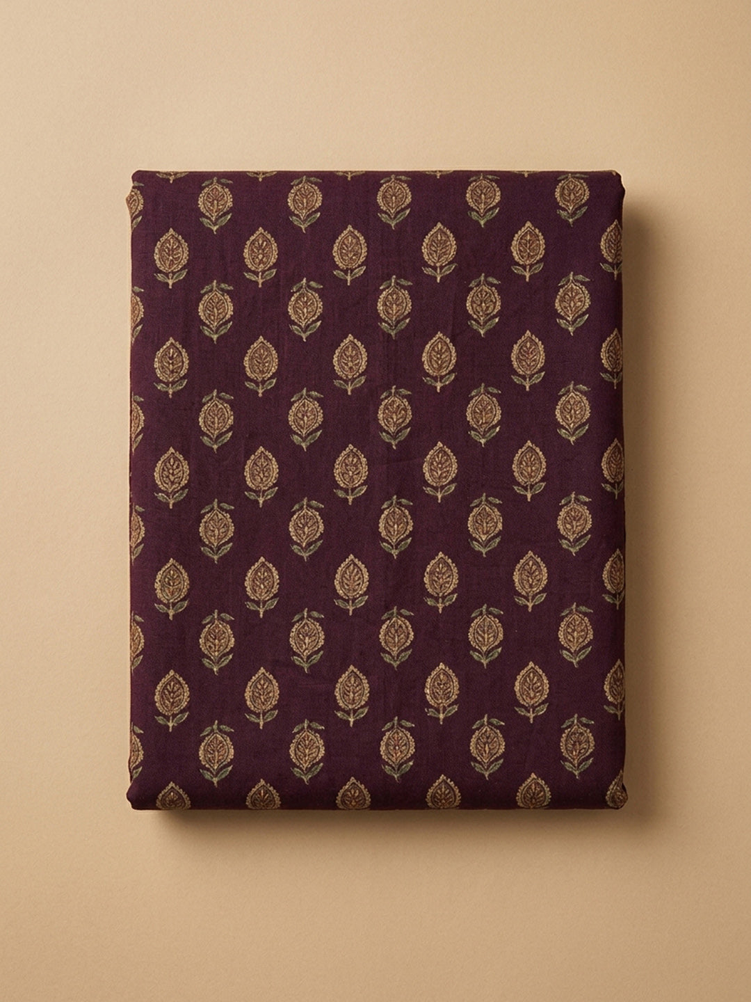 Wine Printed Cotton Blend Unstitched Dress Material