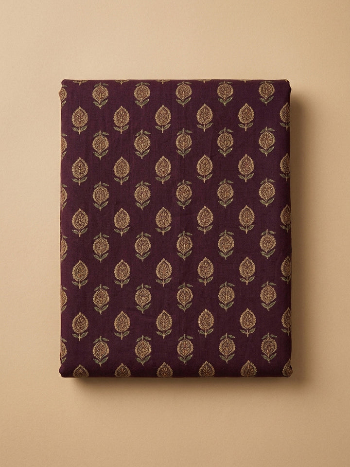Wine Printed Cotton Blend Unstitched Dress Material