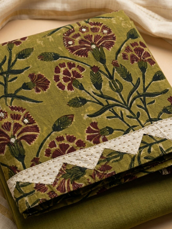 Mehndi Printed Cotton Blend Unstitched Dress Material