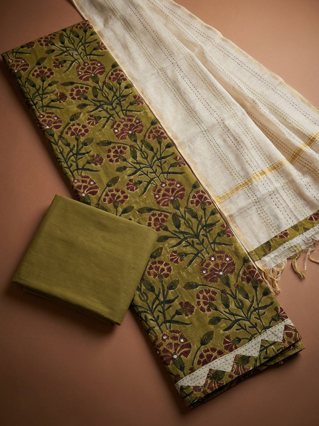 Mehndi Printed Cotton Blend Unstitched Dress Material