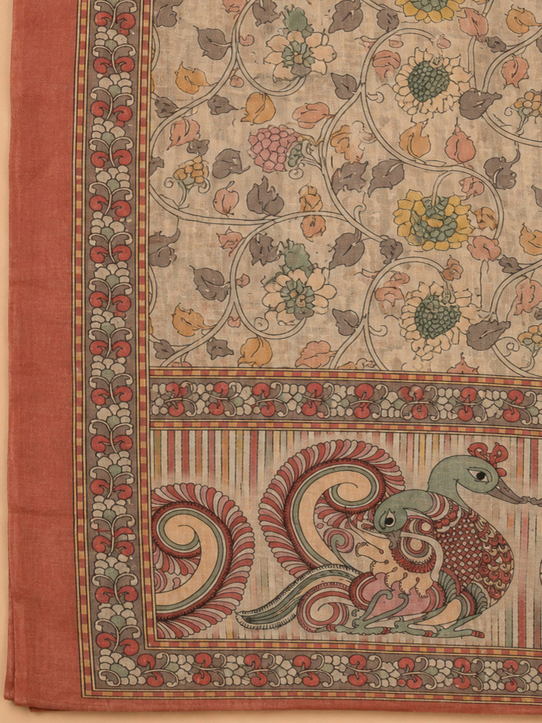 Rust Chanderi Printed Unstitched Dress Material