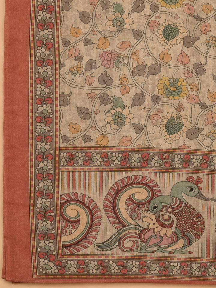 Rust Chanderi Printed Unstitched Dress Material