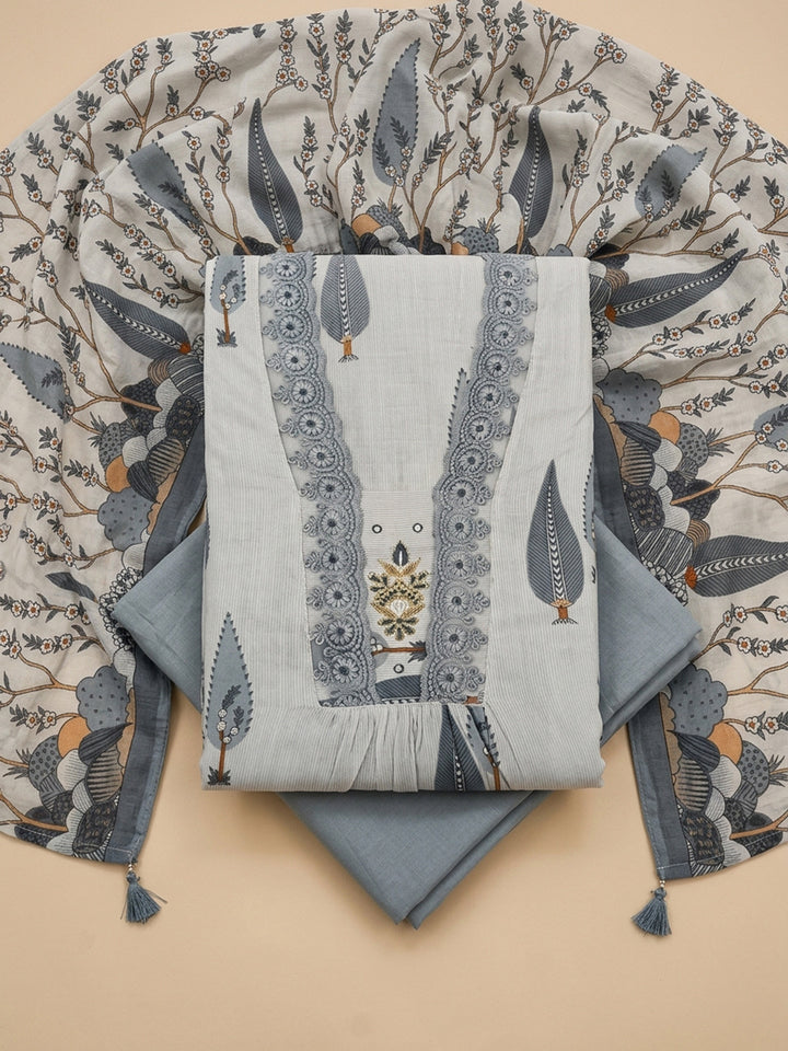 Grey  Cotton Unstitched Dress Material