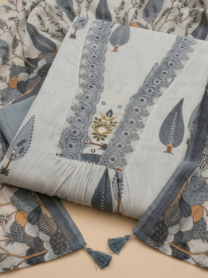 Grey  Cotton Unstitched Dress Material
