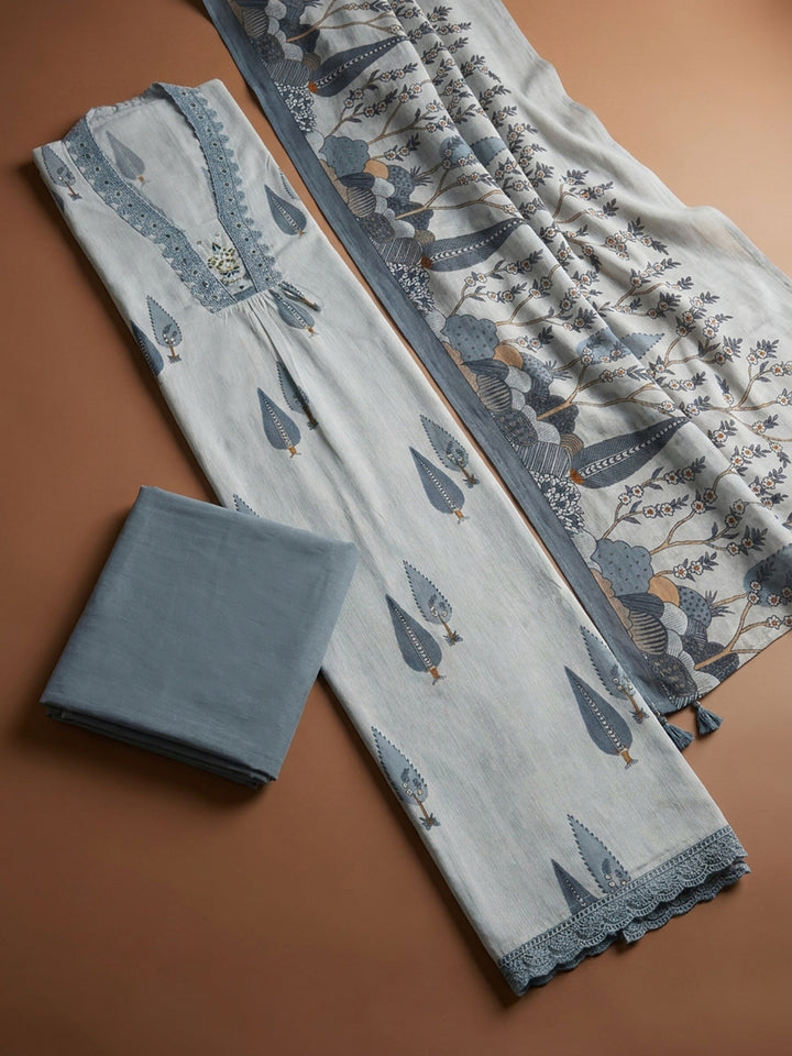 Grey  Cotton Unstitched Dress Material