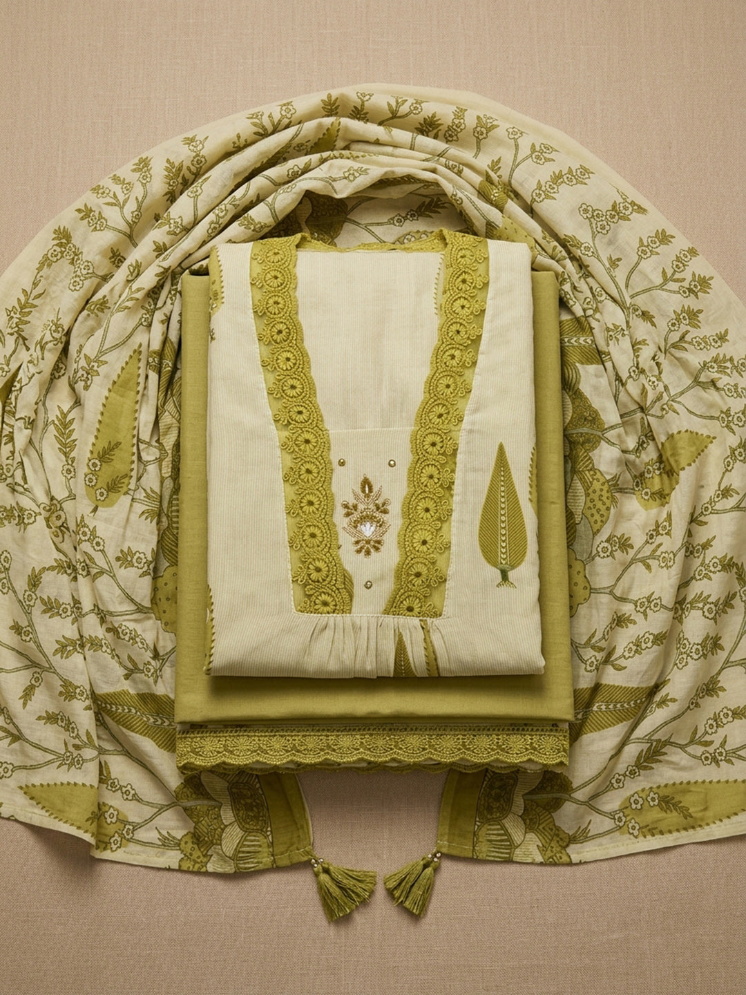 Pista Green  Cotton Unstitched Dress Material