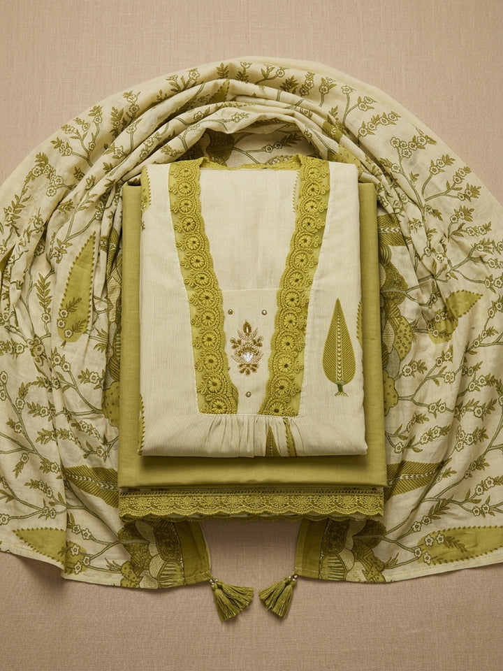Pista Green  Cotton Unstitched Dress Material