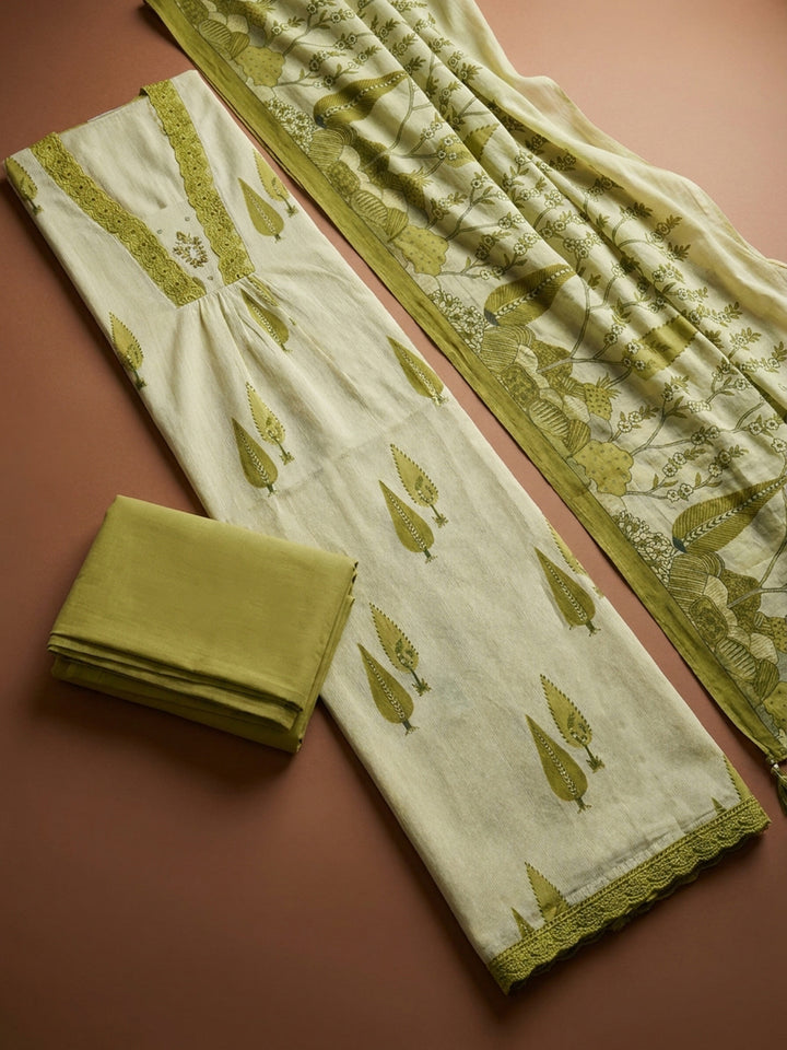 Pista Green  Cotton Unstitched Dress Material
