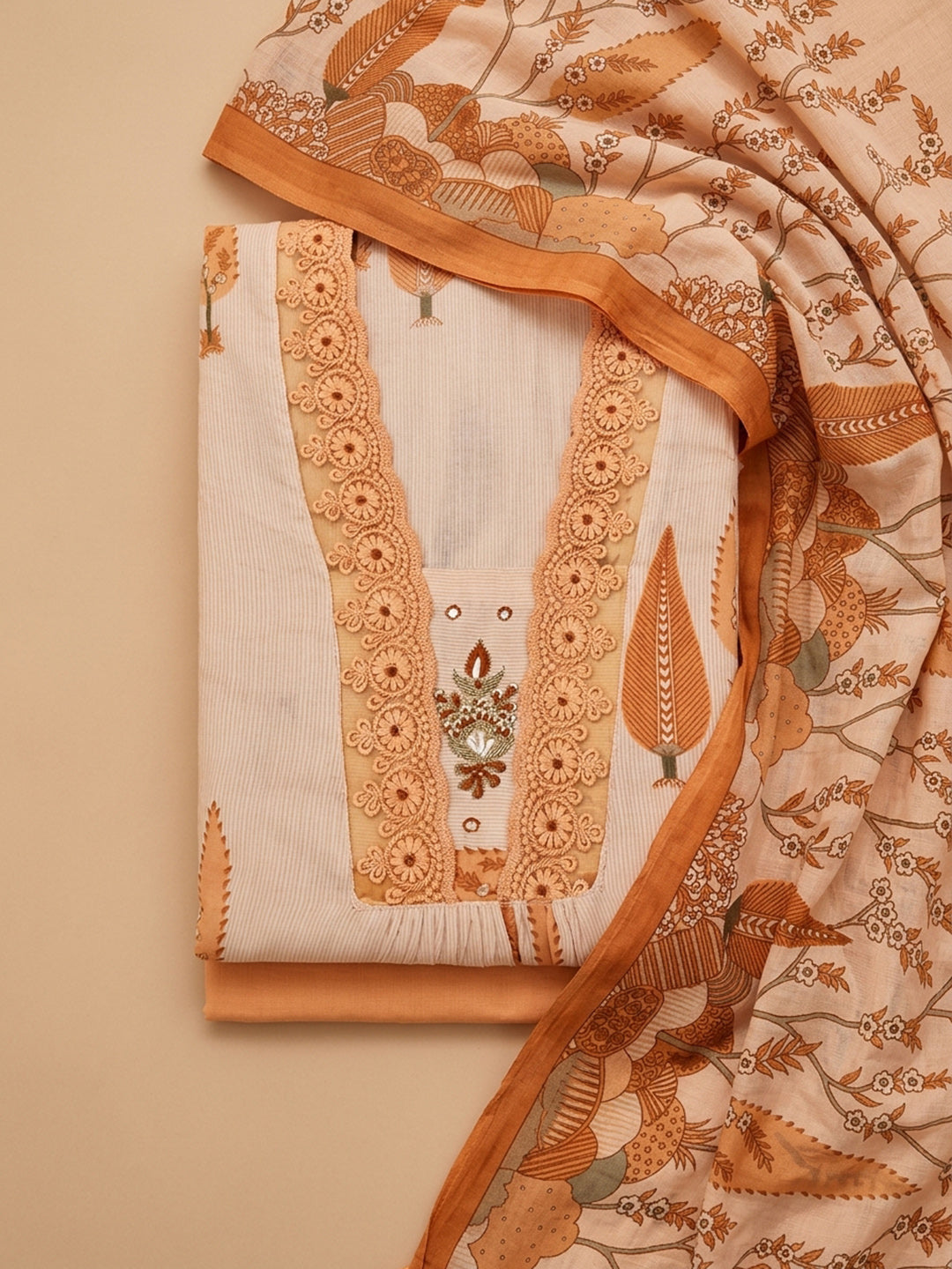 Rust  Cotton Unstitched Dress Material