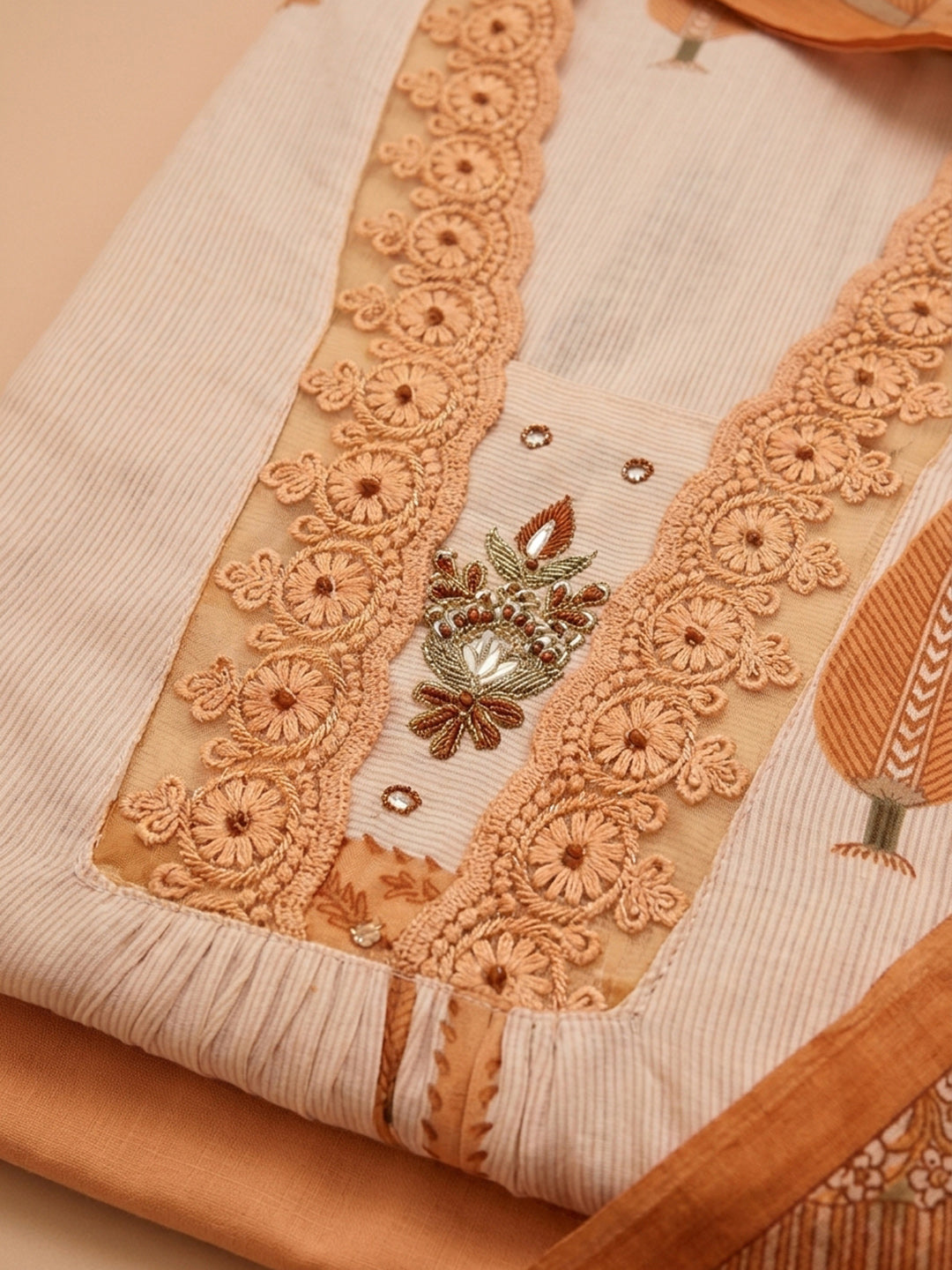 Rust  Cotton Unstitched Dress Material
