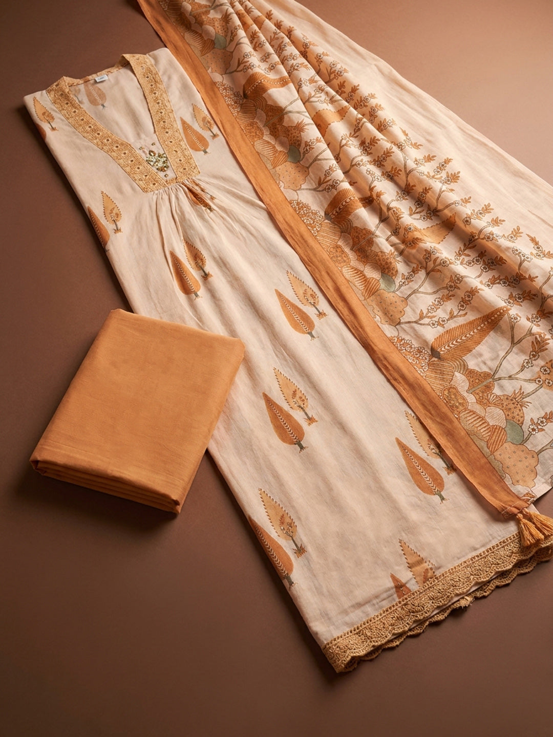 Rust  Cotton Unstitched Dress Material