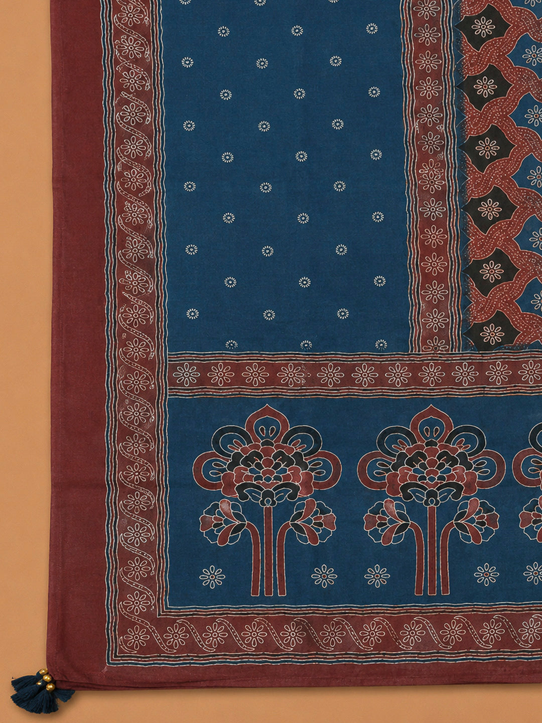 Indigo Chanderi Printed Unstitched Dress Material