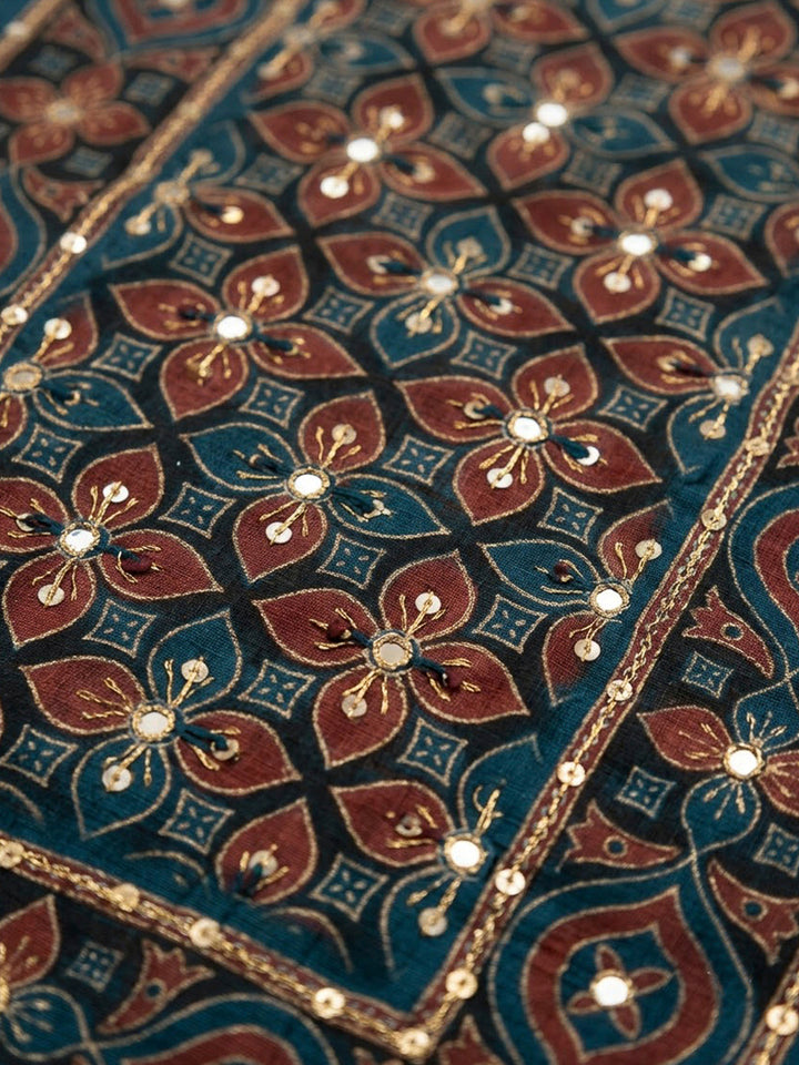 Indigo Chanderi Printed Unstitched Dress Material