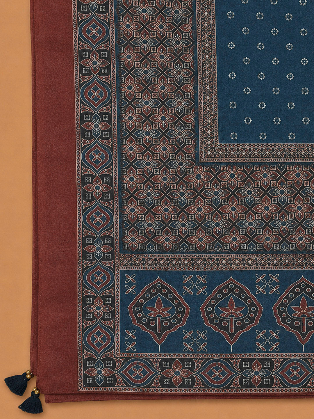 Indigo Chanderi Printed Unstitched Dress Material