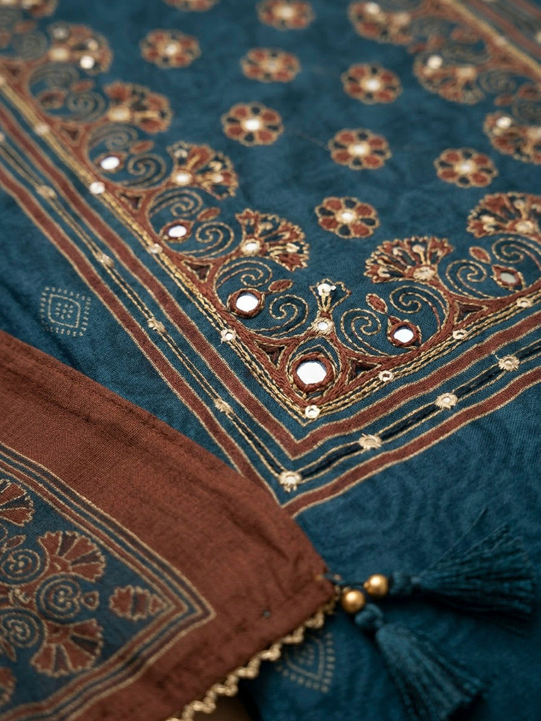 Indigo Chanderi Printed Unstitched Dress Material