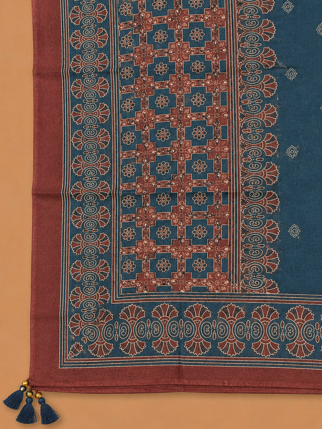 Indigo Chanderi Printed Unstitched Dress Material