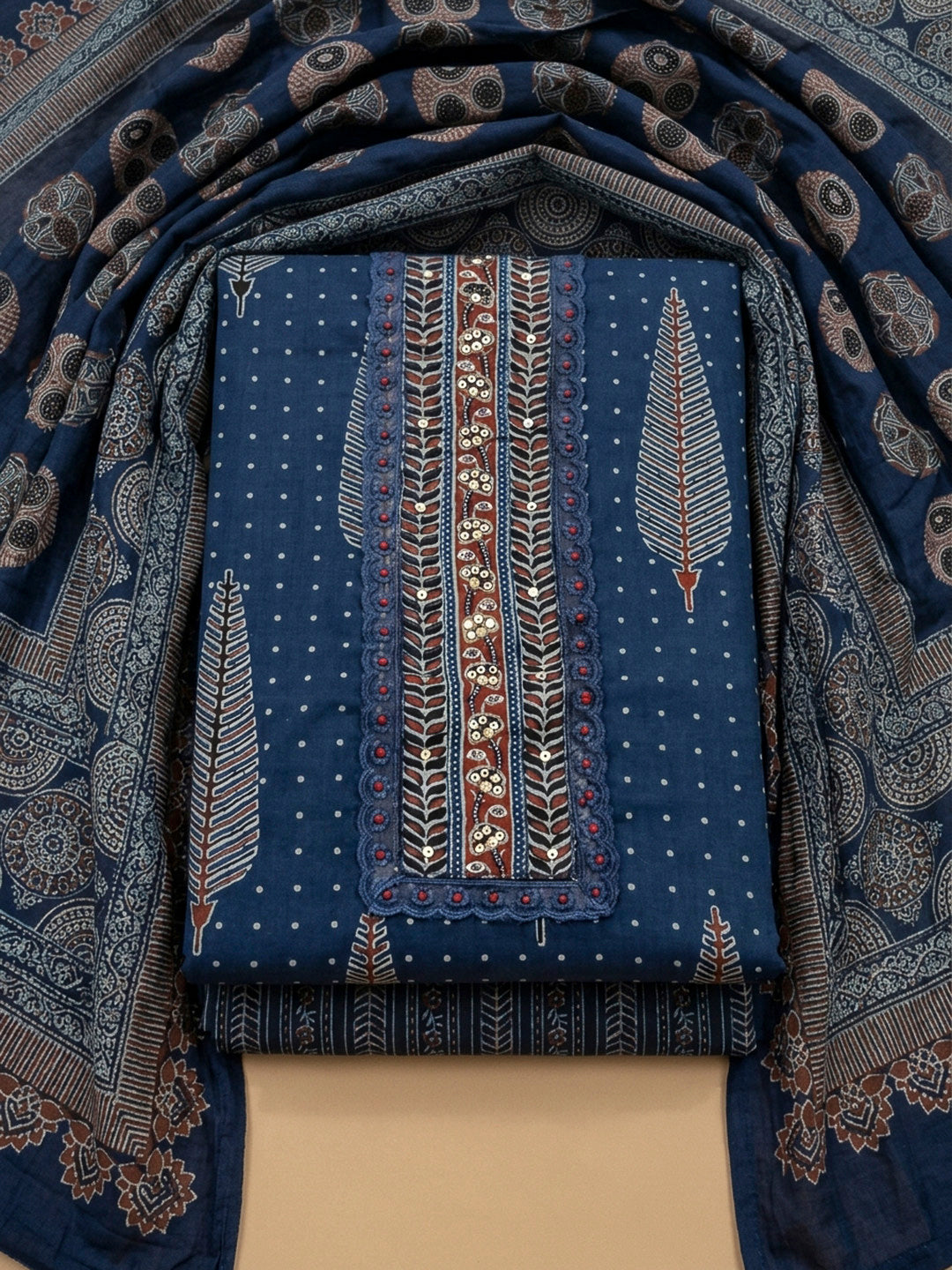 Blue Embroidery Cotton Blend Unstitched Dress Material