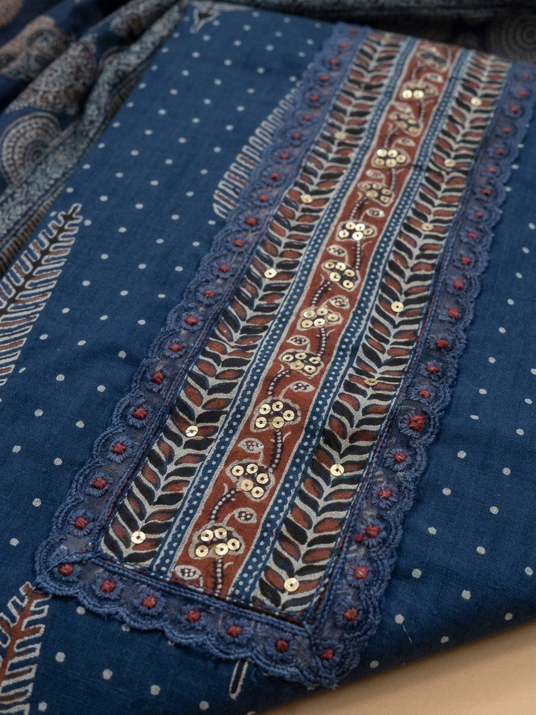 Blue Embroidery Cotton Blend Unstitched Dress Material
